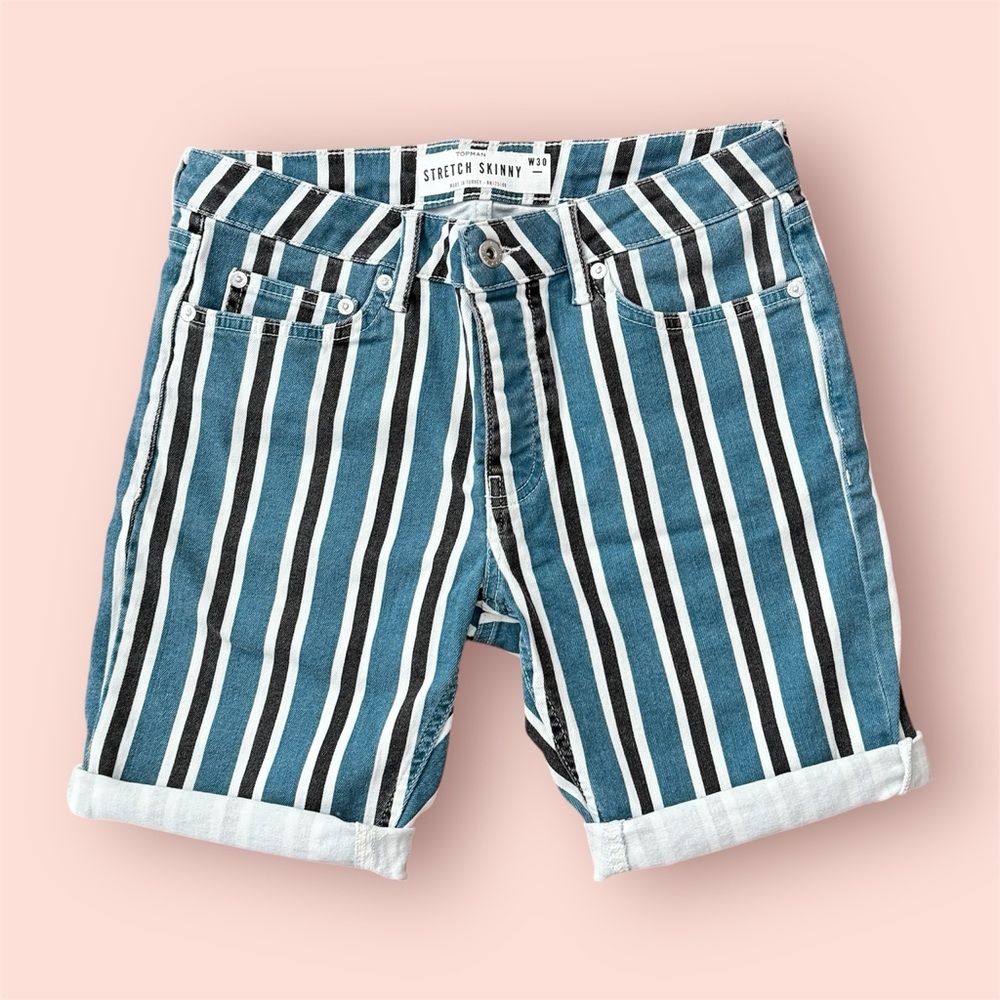 Topman Stretch Denim Striped Men’s Shorts